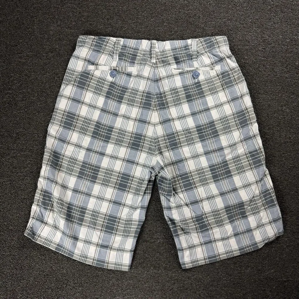 Nautica Men's Shorts Size 34 Casual Flat Front Plaid White Blue Y2K Skater Surf